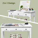 NNECW Dressing Table Stool Set with Flip Top Mirror & Storage Drawer