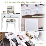 NNECW Dressing Table Stool Set with Flip Top Mirror & Storage Drawer