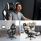 NNECW Ergonomic Racing Computer Chair with Adjustable Backrest for Office White