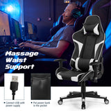 NNECW Racing Style Computer Chair with Massage Lumbar Support for Gaming White