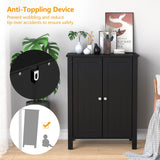 NNECW Bathroom Floor Storage Cabinet with Double Door &amp Adjustable Shelf-Black