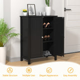 NNECW Bathroom Floor Storage Cabinet with Double Door &amp Adjustable Shelf-Black