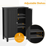NNECW Bathroom Floor Storage Cabinet with Double Door &amp Adjustable Shelf-Black