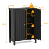 NNECW Bathroom Floor Storage Cabinet with Double Door &amp Adjustable Shelf-Black