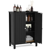 NNECW Bathroom Floor Storage Cabinet with Double Door &amp Adjustable Shelf-Black