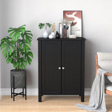 NNECW Bathroom Floor Storage Cabinet with Double Door &amp Adjustable Shelf-Black