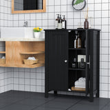 NNECW Bathroom Floor Storage Cabinet with Double Door &amp Adjustable Shelf-Black