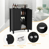 NNECW Bathroom Floor Storage Cabinet with Double Door &amp Adjustable Shelf-Black