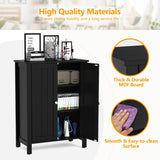 NNECW Bathroom Floor Storage Cabinet with Double Door &amp Adjustable Shelf-Black