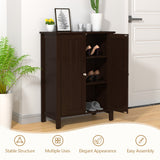 NNECW Bathroom Floor Storage Cabinet with Double Door &amp Adjustable Shelf-Brown