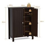 NNECW Bathroom Floor Storage Cabinet with Double Door &amp Adjustable Shelf-Brown