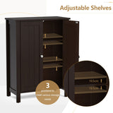 NNECW Bathroom Floor Storage Cabinet with Double Door &amp Adjustable Shelf-Brown