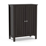 NNECW Bathroom Floor Storage Cabinet with Double Door &amp Adjustable Shelf-Brown