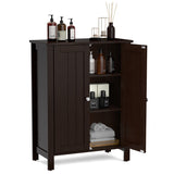NNECW Bathroom Floor Storage Cabinet with Double Door &amp Adjustable Shelf-Brown