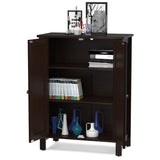 NNECW Bathroom Floor Storage Cabinet with Double Door &amp Adjustable Shelf-Brown
