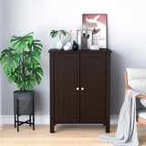 NNECW Bathroom Floor Storage Cabinet with Double Door &amp Adjustable Shelf-Brown