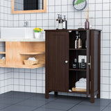 NNECW Bathroom Floor Storage Cabinet with Double Door &amp Adjustable Shelf-Brown