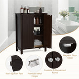 NNECW Bathroom Floor Storage Cabinet with Double Door &amp Adjustable Shelf-Brown