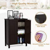 NNECW Bathroom Floor Storage Cabinet with Double Door &amp Adjustable Shelf-Brown
