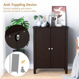 NNECW Bathroom Floor Storage Cabinet with Double Door &amp Adjustable Shelf-Brown