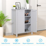 NNECW Bathroom Floor Storage Cabinet with Double Door &amp Adjustable Shelf-Grey