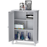 NNECW Bathroom Floor Storage Cabinet with Double Door &amp Adjustable Shelf-Grey