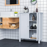 NNECW Bathroom Floor Storage Cabinet with Double Door &amp Adjustable Shelf-Grey