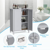 NNECW Bathroom Floor Storage Cabinet with Double Door &amp Adjustable Shelf-Grey