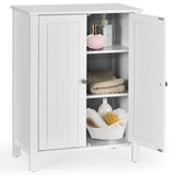 NNECW Bathroom Floor Storage Cabinet with Double Door &amp Adjustable Shelf-White
