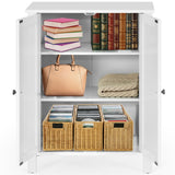 NNECW Bathroom Floor Storage Cabinet with Double Door &amp Adjustable Shelf-White
