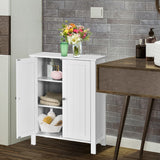 NNECW Bathroom Floor Storage Cabinet with Double Door &amp Adjustable Shelf-White