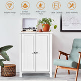 NNECW Bathroom Floor Storage Cabinet with Double Door &amp Adjustable Shelf-White