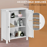 NNECW Bathroom Floor Storage Cabinet with Double Door &amp Adjustable Shelf-White