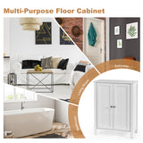 NNECW Bathroom Floor Storage Cabinet with Double Door &amp Adjustable Shelf-White
