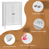NNECW Bathroom Floor Storage Cabinet with Double Door &amp Adjustable Shelf-White