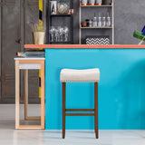 NNECW 74cm Set of 2 Saddle Barstools with Backless Nailhead Fabric Seat-White