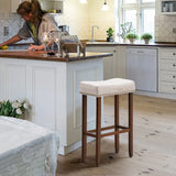 NNECW 74cm Set of 2 Saddle Barstools with Backless Nailhead Fabric Seat-White