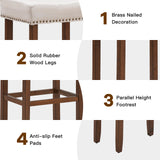NNECW 74cm Set of 2 Saddle Barstools with Backless Nailhead Fabric Seat-White