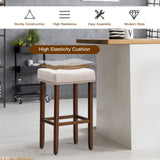 NNECW 74cm Set of 2 Saddle Barstools with Backless Nailhead Fabric Seat-White
