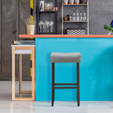 NNECW 74cm Set of 2 Saddle Barstools with Backless Nailhead Fabric Seat-Grey