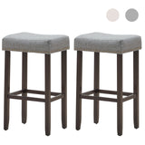 NNECW 74cm Set of 2 Saddle Barstools with Backless Nailhead Fabric Seat-Grey