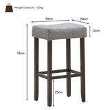 NNECW 74cm Set of 2 Saddle Barstools with Backless Nailhead Fabric Seat-Grey