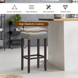 NNECW 74cm Set of 2 Saddle Barstools with Backless Nailhead Fabric Seat-Grey