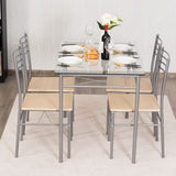 NNECW 5 Piece Table Set with Tempered Glass Desktop for Dining Room