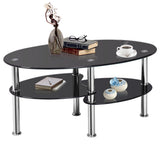 NNECW Tempered Glass Coffee Table with Open Storage Shelf for Living Room