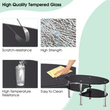 NNECW Tempered Glass Coffee Table with Open Storage Shelf for Living Room