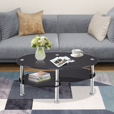NNECW Tempered Glass Coffee Table with Open Storage Shelf for Living Room