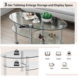 NNECW Tempered Glass Coffee Table with Open Storage Shelf-Clear