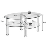 NNECW Tempered Glass Coffee Table with Open Storage Shelf-Clear