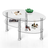 NNECW Tempered Glass Coffee Table with Open Storage Shelf-Clear